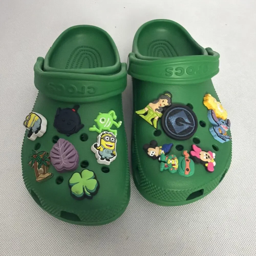 Crocs Classic Clog Green Kids US 4 Slip-On Comfort Clogs With Charms